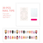 Press-On Nail Tips 30-Piece With Jelly Glue & File