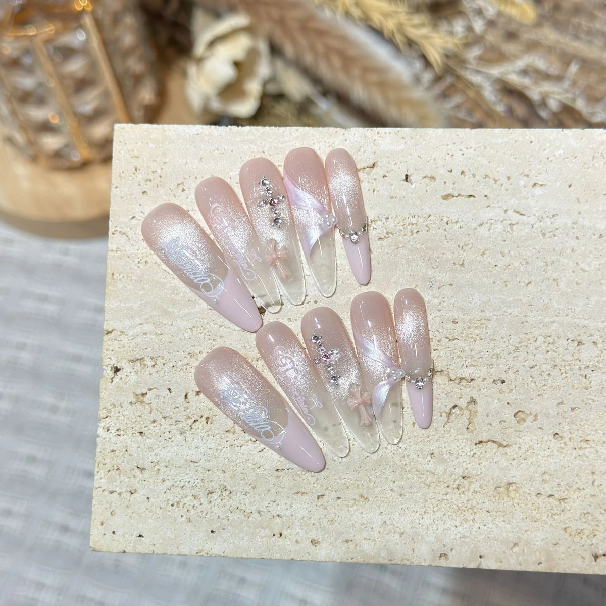 Press-On Nail Tips 3D Design Long Oval Durable