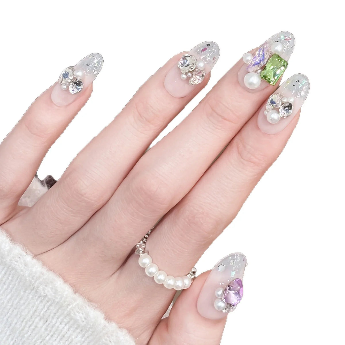 Press-On Nail Tips 3D Jewels & Pearls