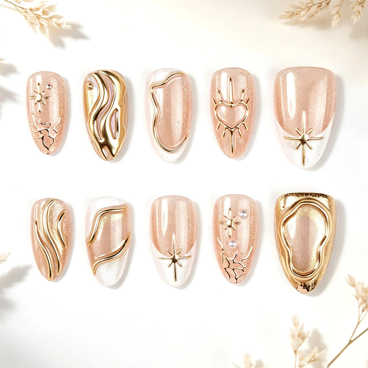 Press-On Nail Tips Art Deco Silver Long-Lasting