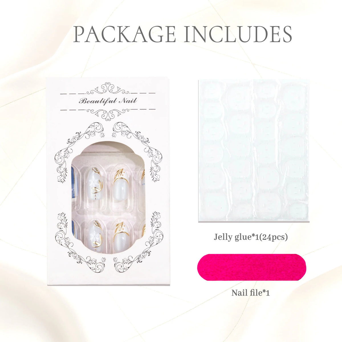 Press-On Nail Tips Artistic Design Includes Glue & File