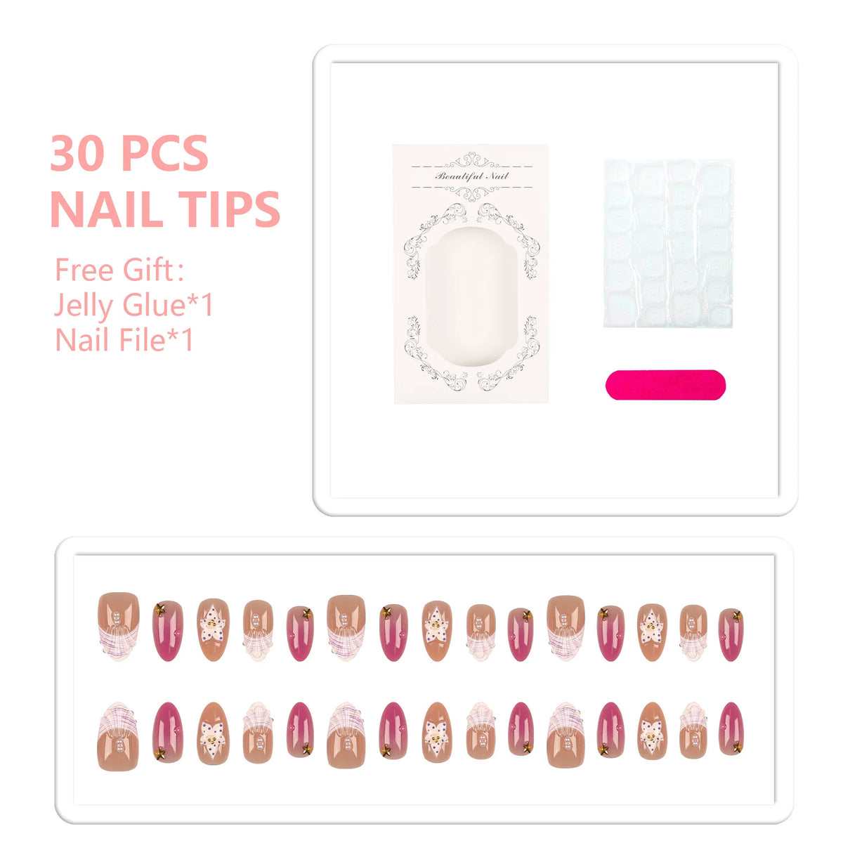 Press-On Nail Tips Artistic Designs Reusable & Easy Application