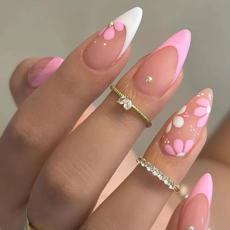 Press-On Nail Tips Artistic Floral Easy Application