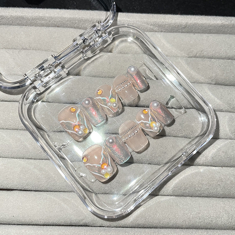 Press-On Nail Tips Artistic Gems & Pearls Reusable