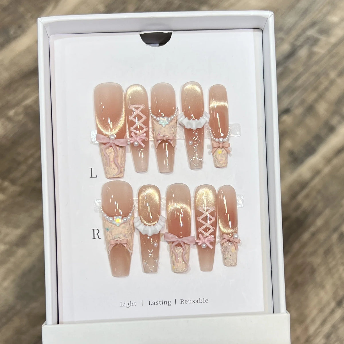 Press-On Nail Tips Bow & Rhinestone Accents Comfort Fit