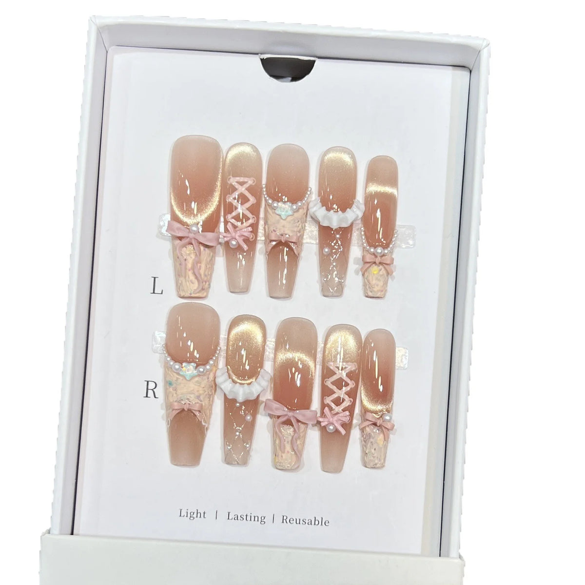 Press-On Nail Tips Bow & Rhinestone Accents Comfort Fit