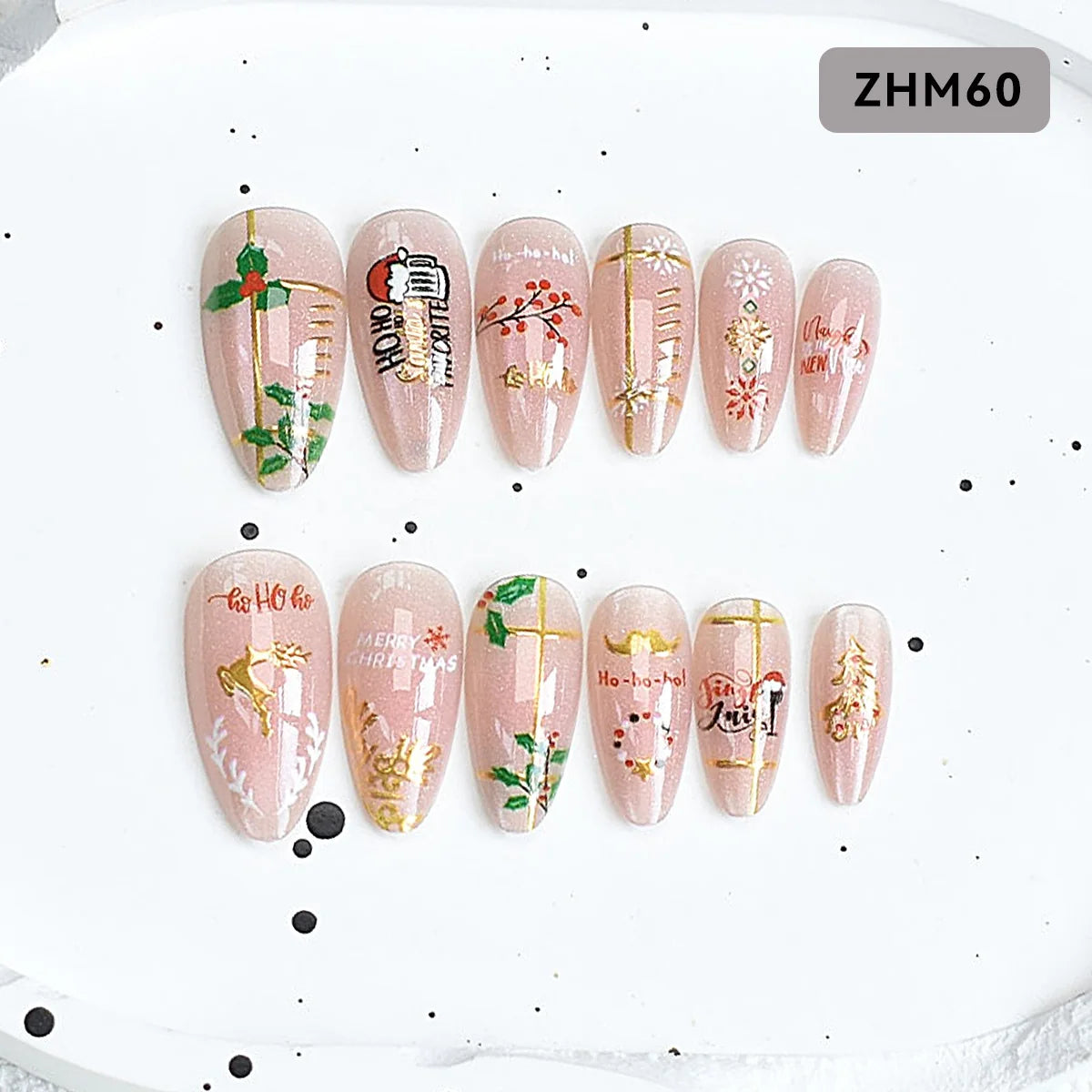 Press-On Nail Tips Festive Holiday Designs Easy Apply Long-Lasting