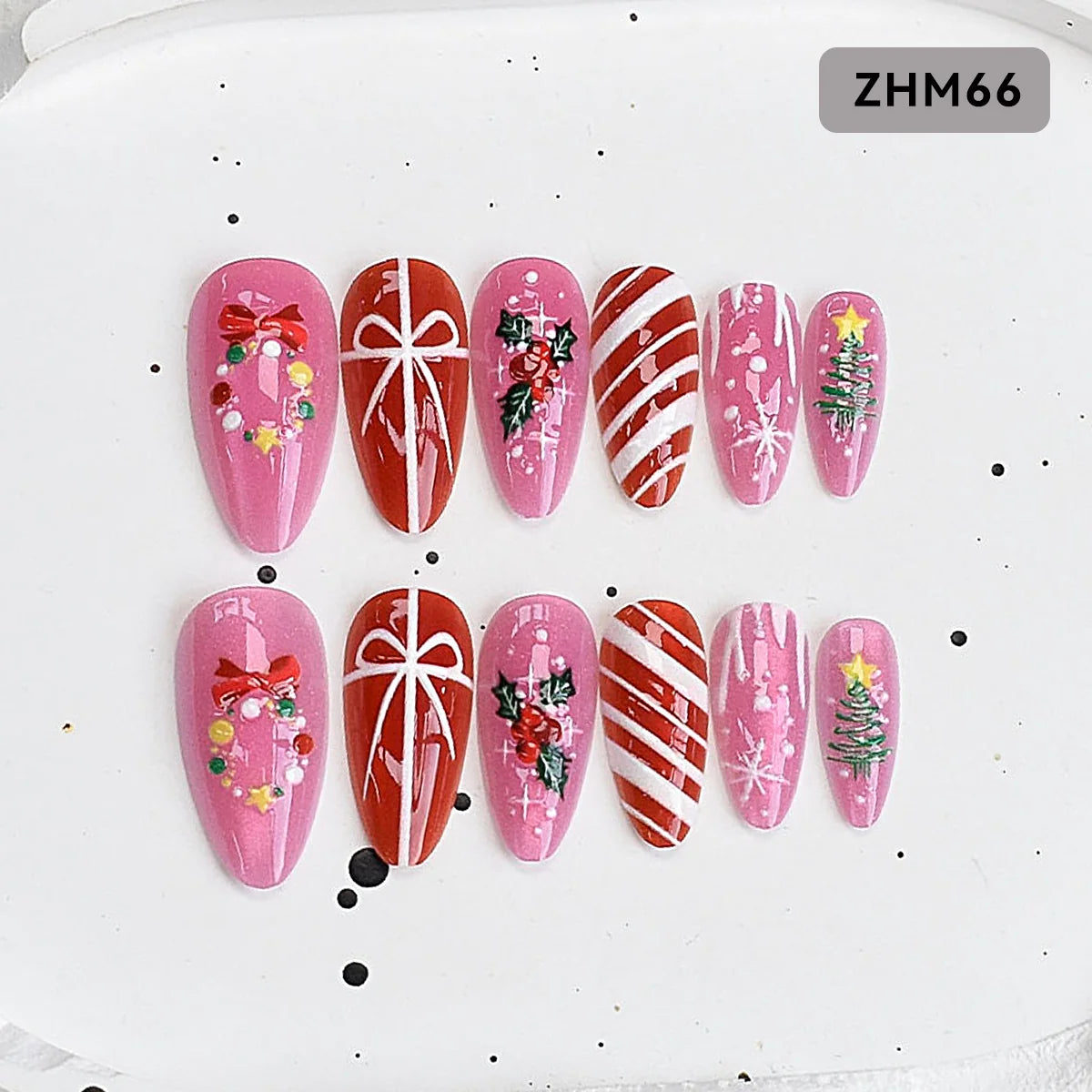 Press-On Nail Tips Festive Holiday Designs Easy Apply Long-Lasting