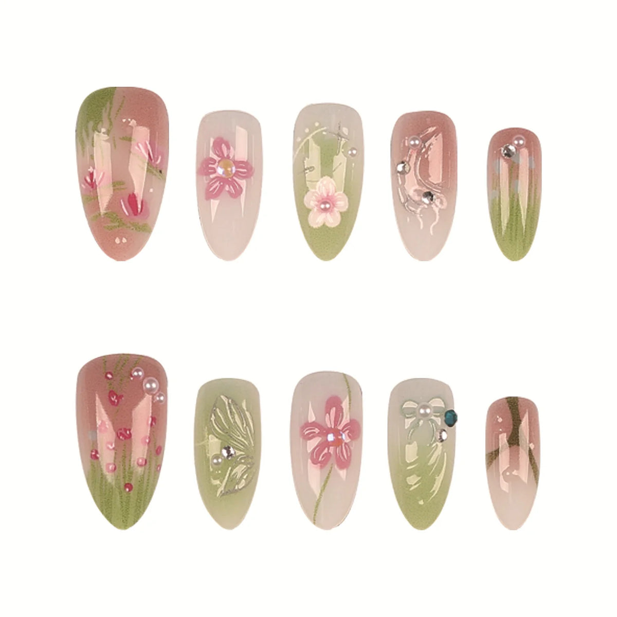 Press-On Nail Tips Floral Art Easy Application & Durable Finish