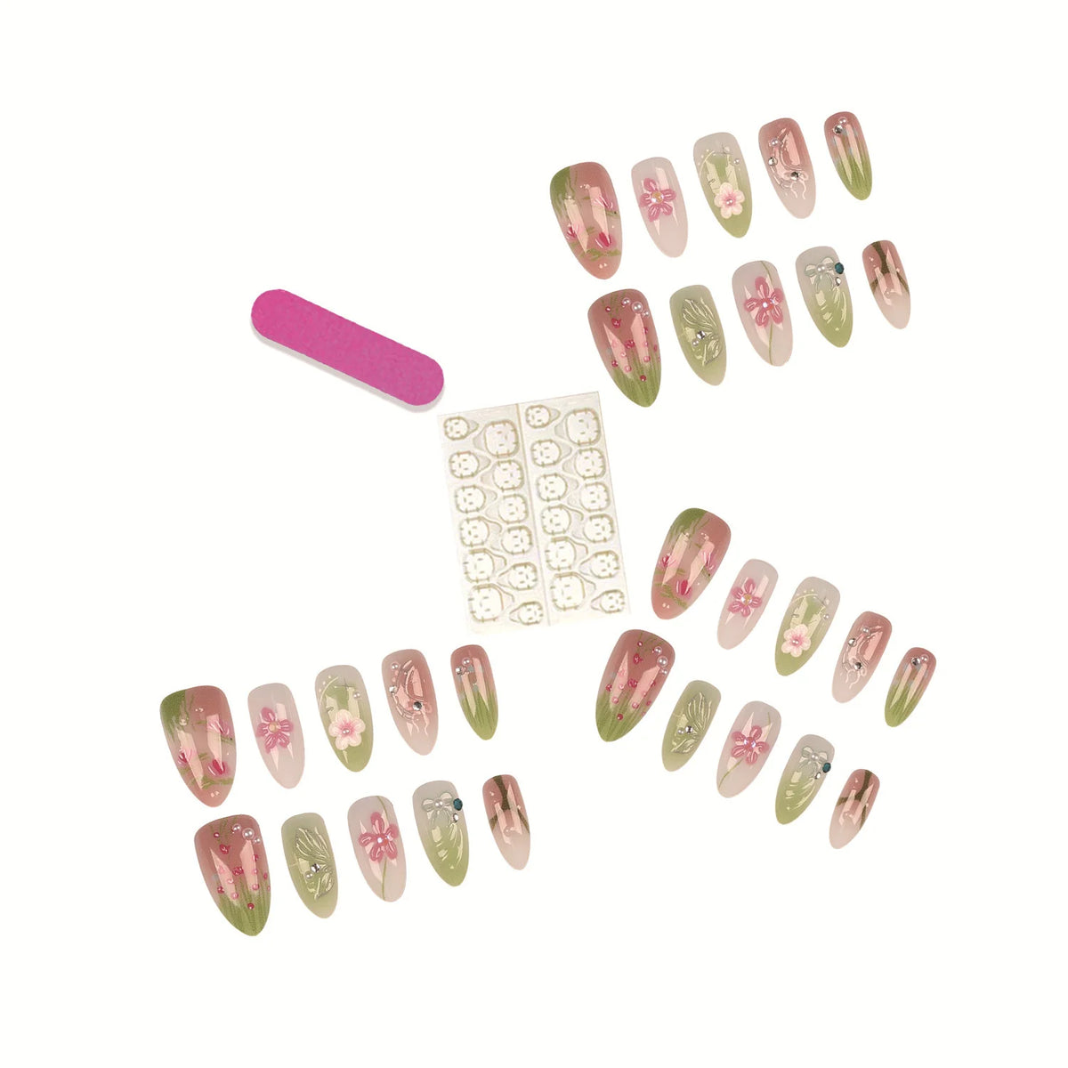 Press-On Nail Tips Floral Art Easy Application & Durable Finish