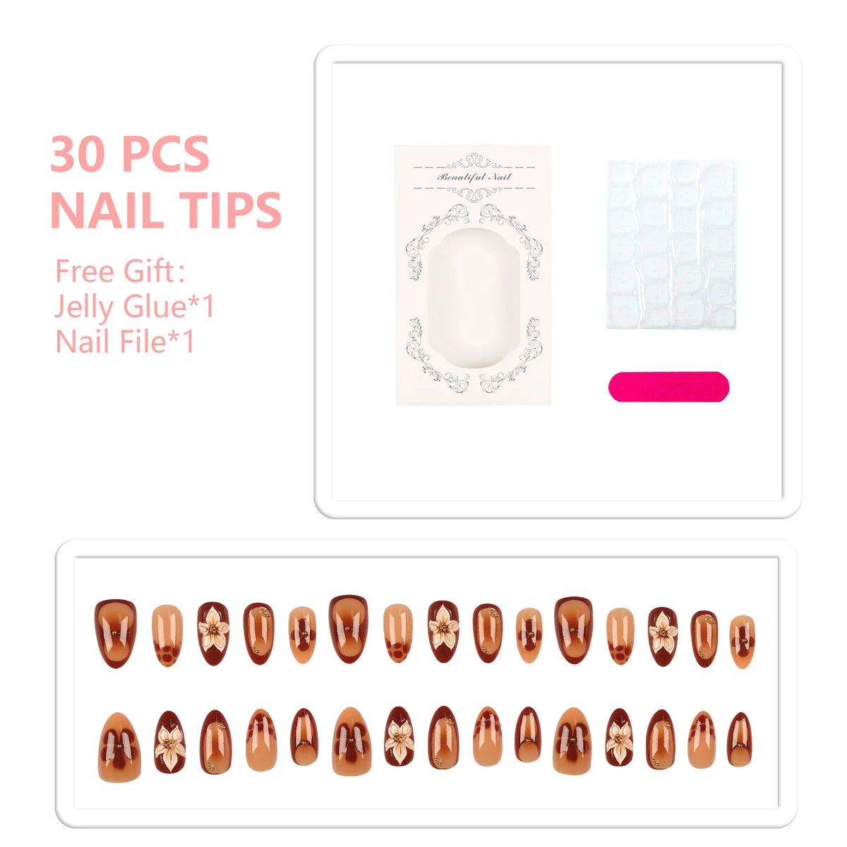 Press-On Nail Tips Floral Art Instant Application