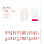 Press-On Nail Tips Floral Design 30-Piece Glue & File