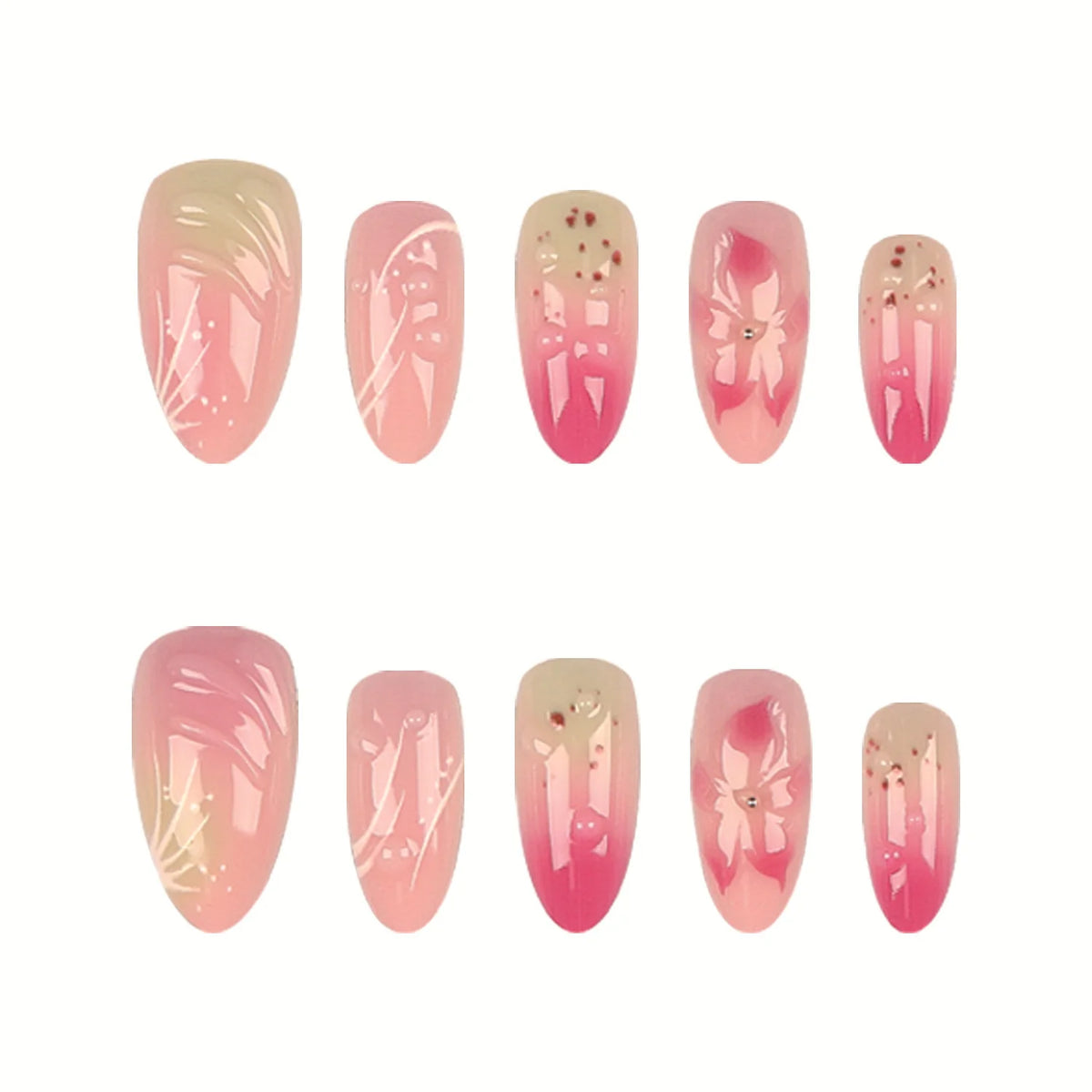 Press-On Nail Tips Floral Design 30-Piece Glue & File