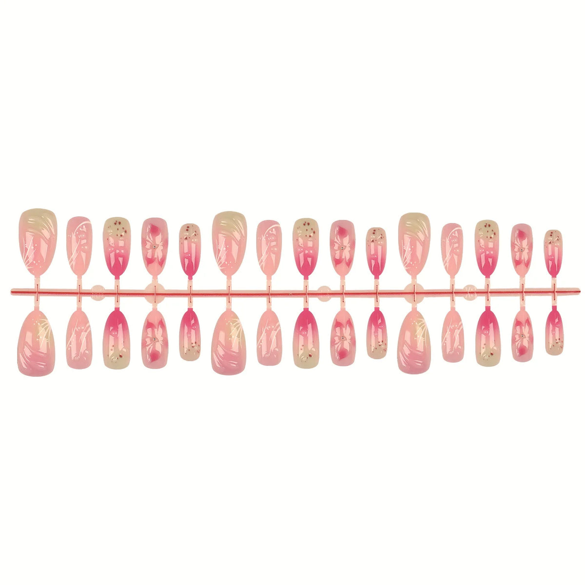 Press-On Nail Tips Floral Design 30-Piece Glue & File