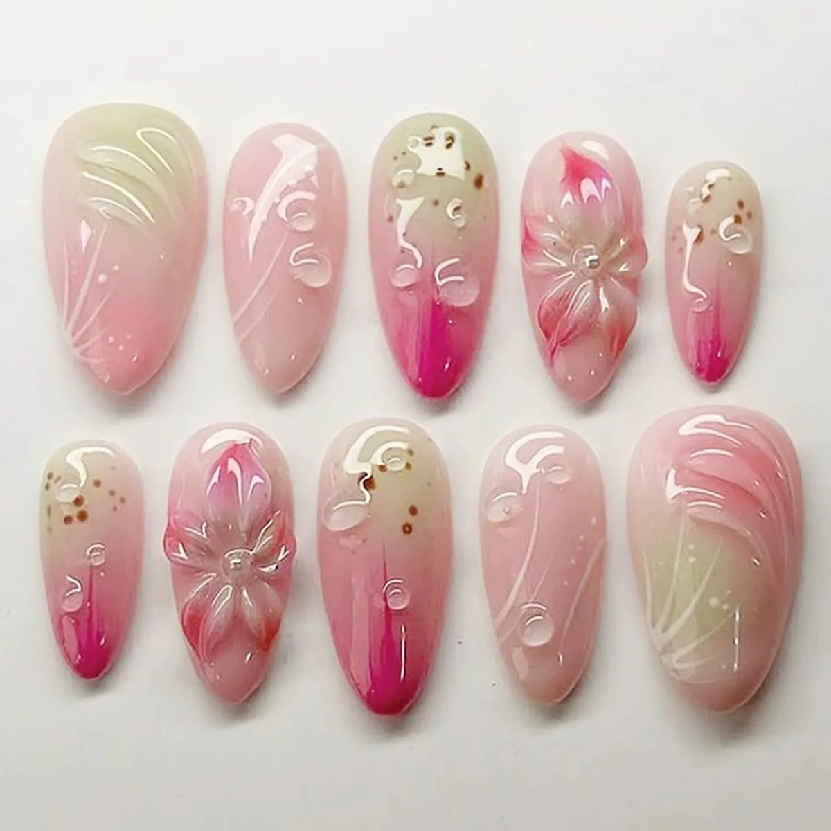 Press-On Nail Tips Floral Design 30-Piece Glue & File