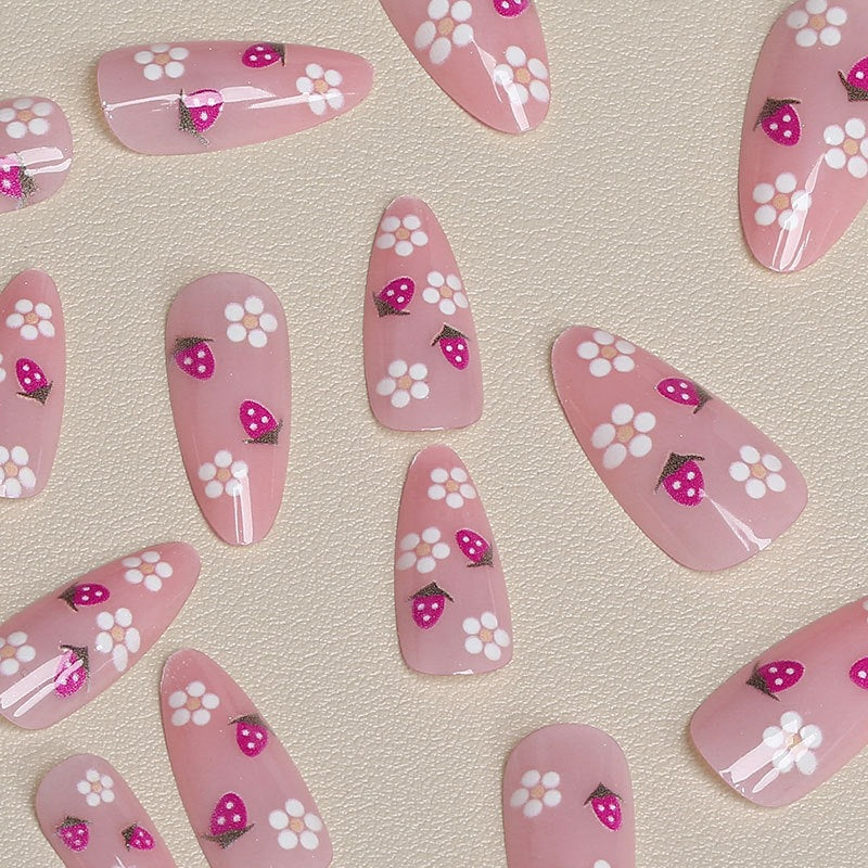 Press-On Nail Tips Floral Design Adhesive-Free