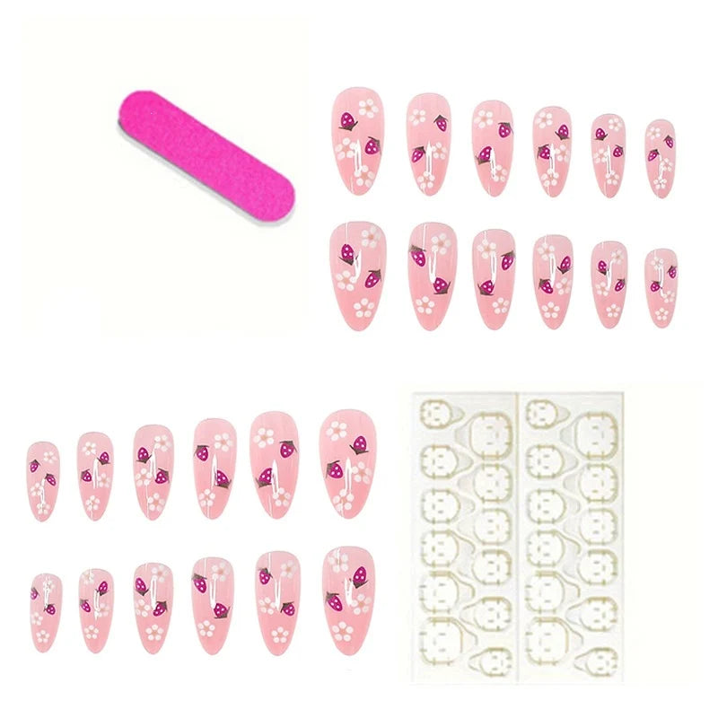 Press-On Nail Tips Floral Design Adhesive-Free