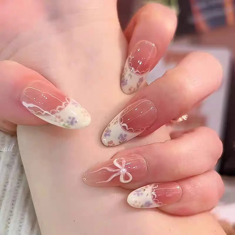 Press-On Nail Tips Floral Design Durable & Easy Application