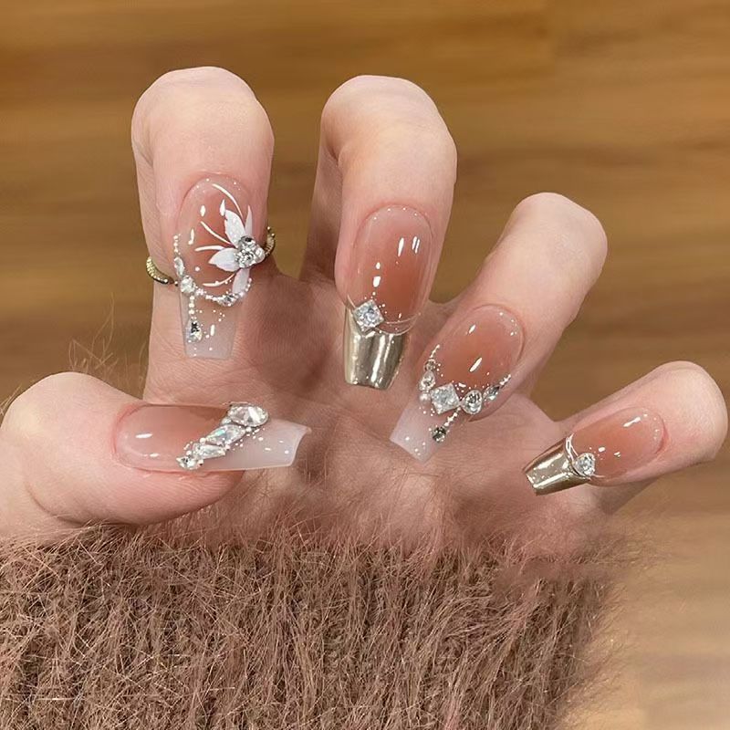 Press-On Nail Tips Floral Design Durable & Easy Application