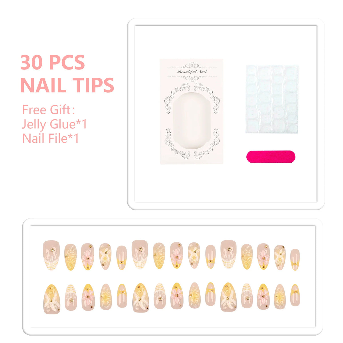 Press-On Nail Tips Floral Design Easy Application