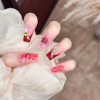 Press-On Nail Tips Floral Design Glue-Free & Reusable