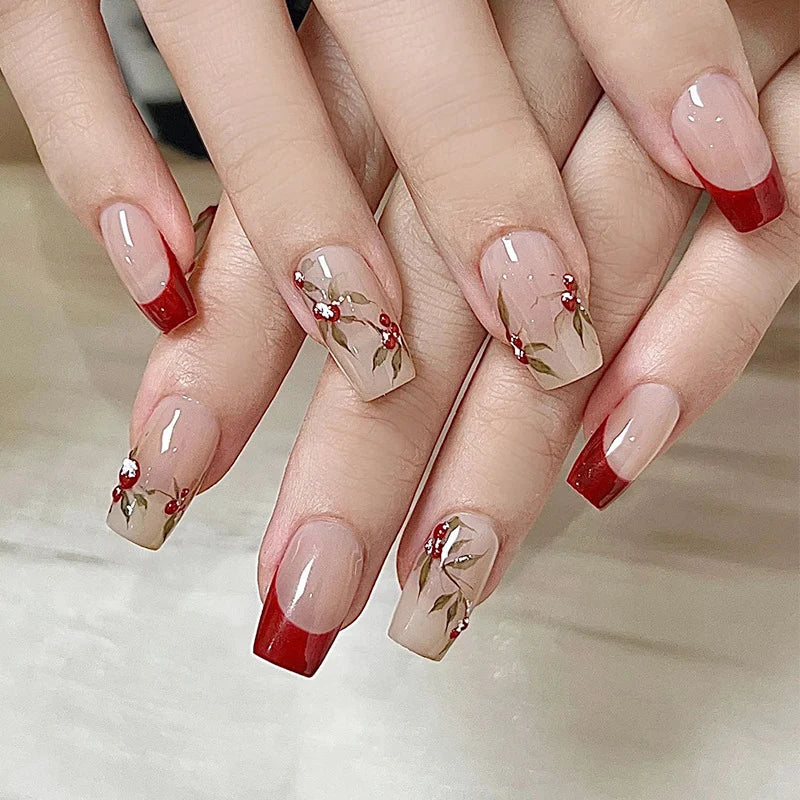 Press-On Nail Tips Floral Design Peel-Off Adhesive Multiple Sizes
