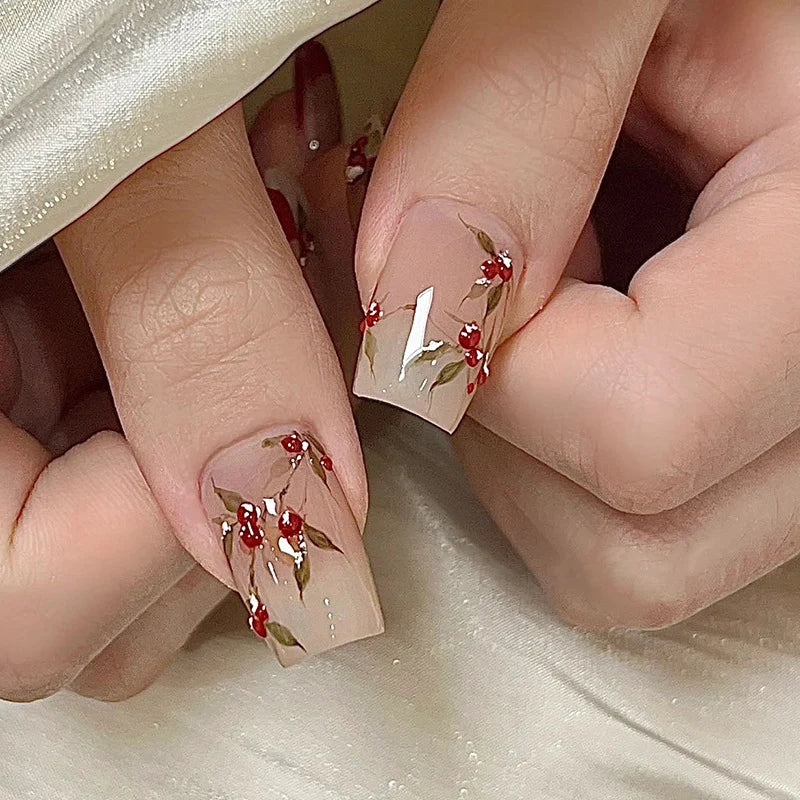 Press-On Nail Tips Floral Design Peel-Off Adhesive Multiple Sizes