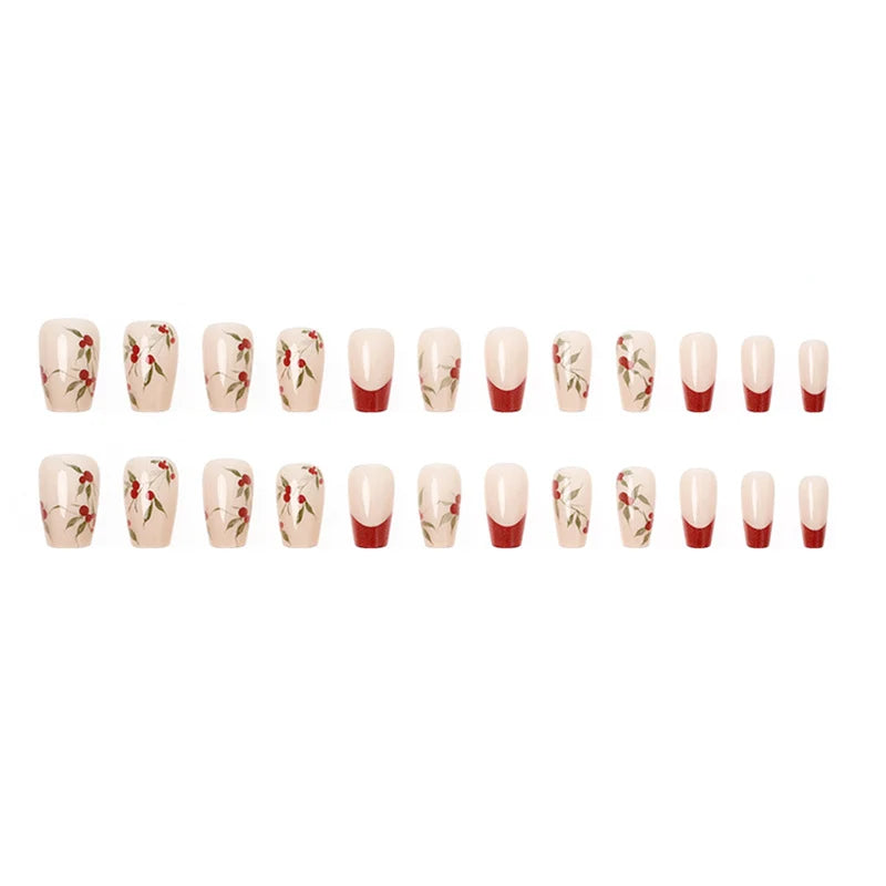 Press-On Nail Tips Floral Design Peel-Off Adhesive Multiple Sizes