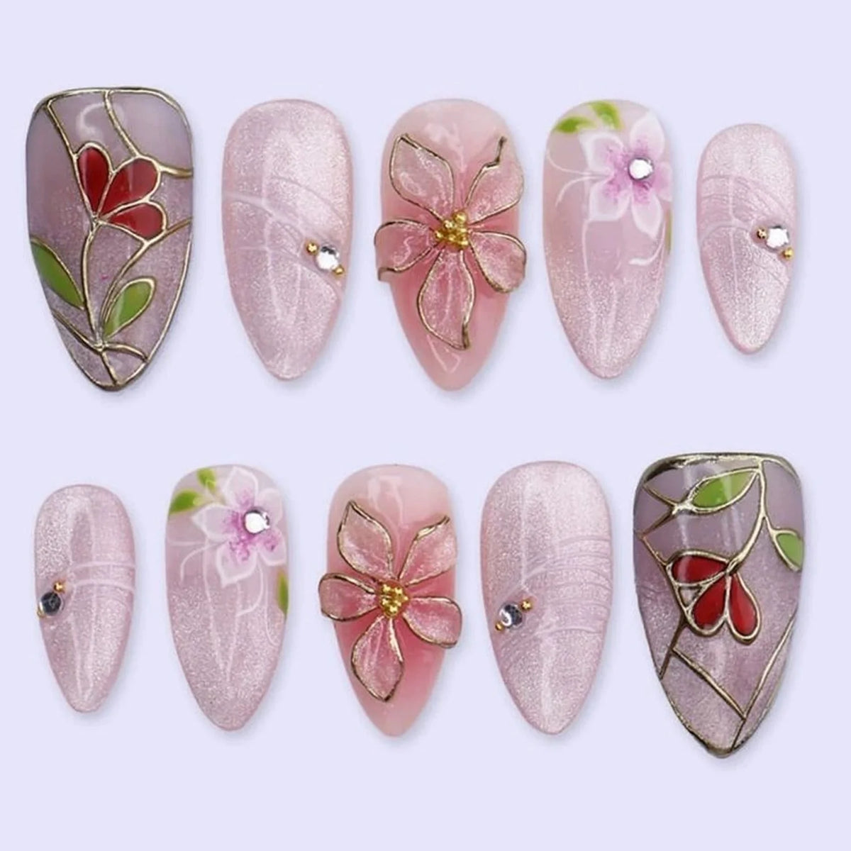 Press-On Nail Tips Floral Design Reusable & Easy Application