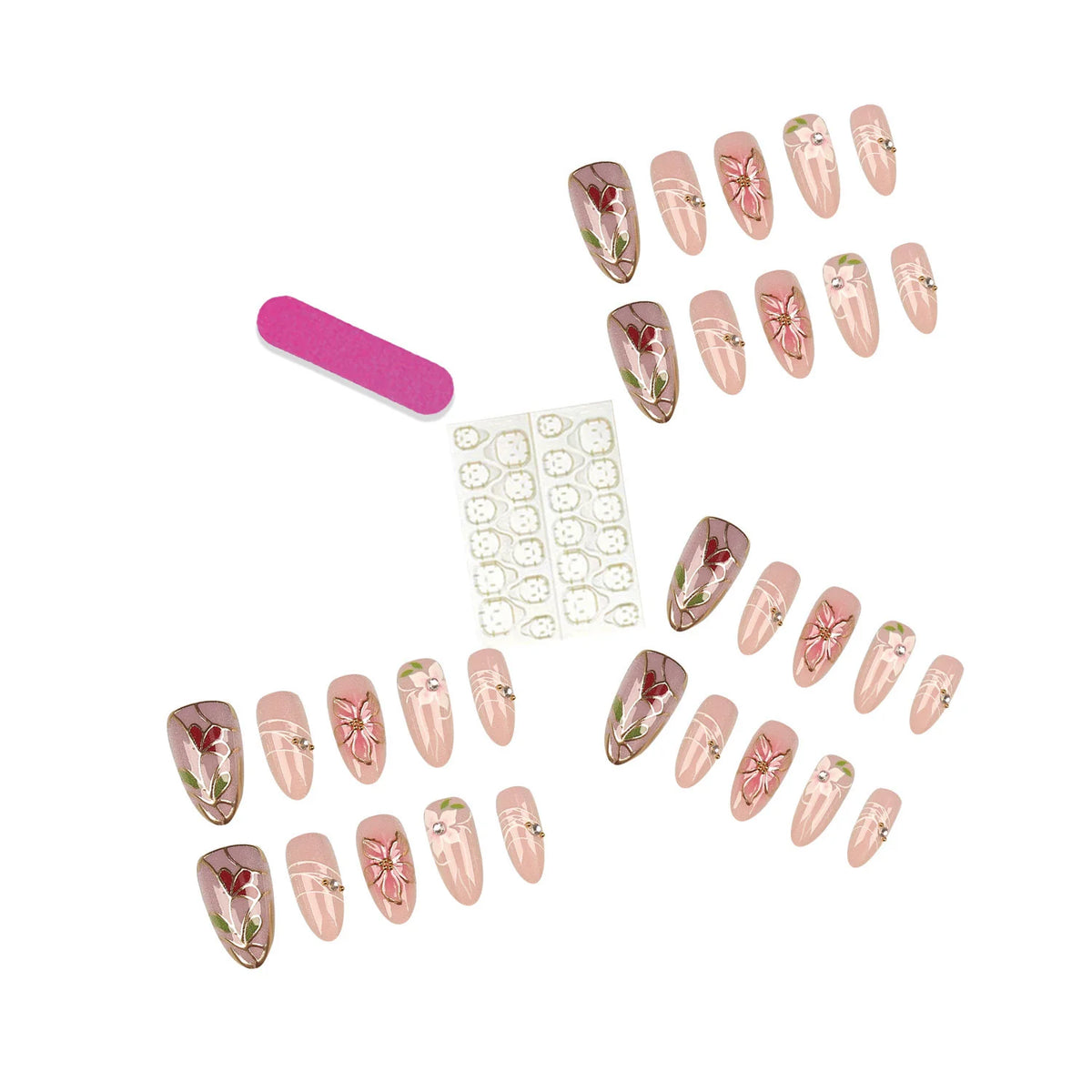 Press-On Nail Tips Floral Design Reusable & Easy Application
