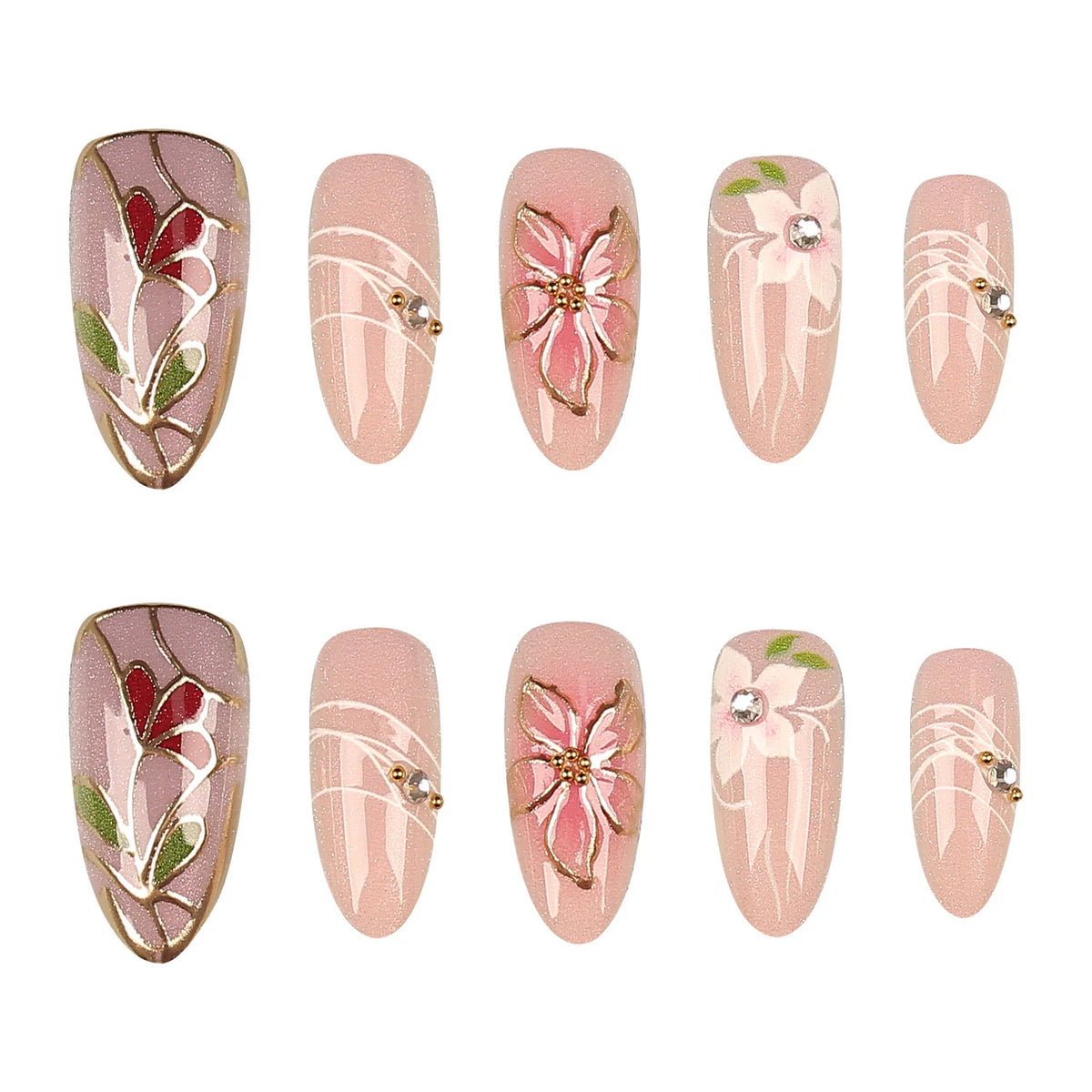 Press-On Nail Tips Floral Design Reusable & Easy Application