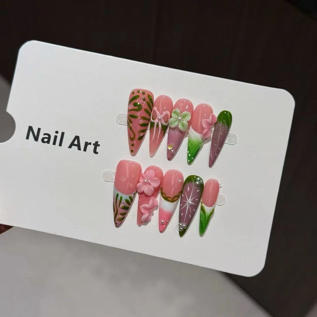 Press-On Nail Tips Floral Design Stiletto & Square