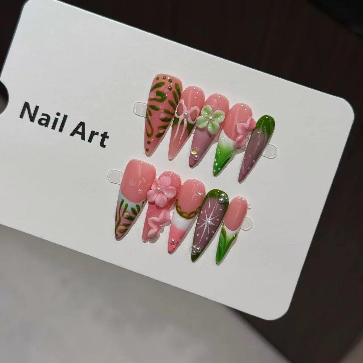 Press-On Nail Tips Floral Design Stiletto & Square