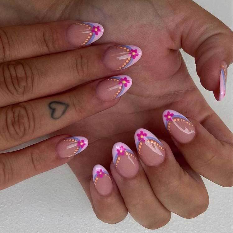 Press-On Nail Tips Floral Design With Polish & Tools