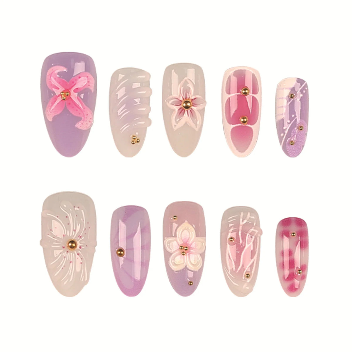 Press-On Nail Tips Floral Designs & Long-Lasting Wear