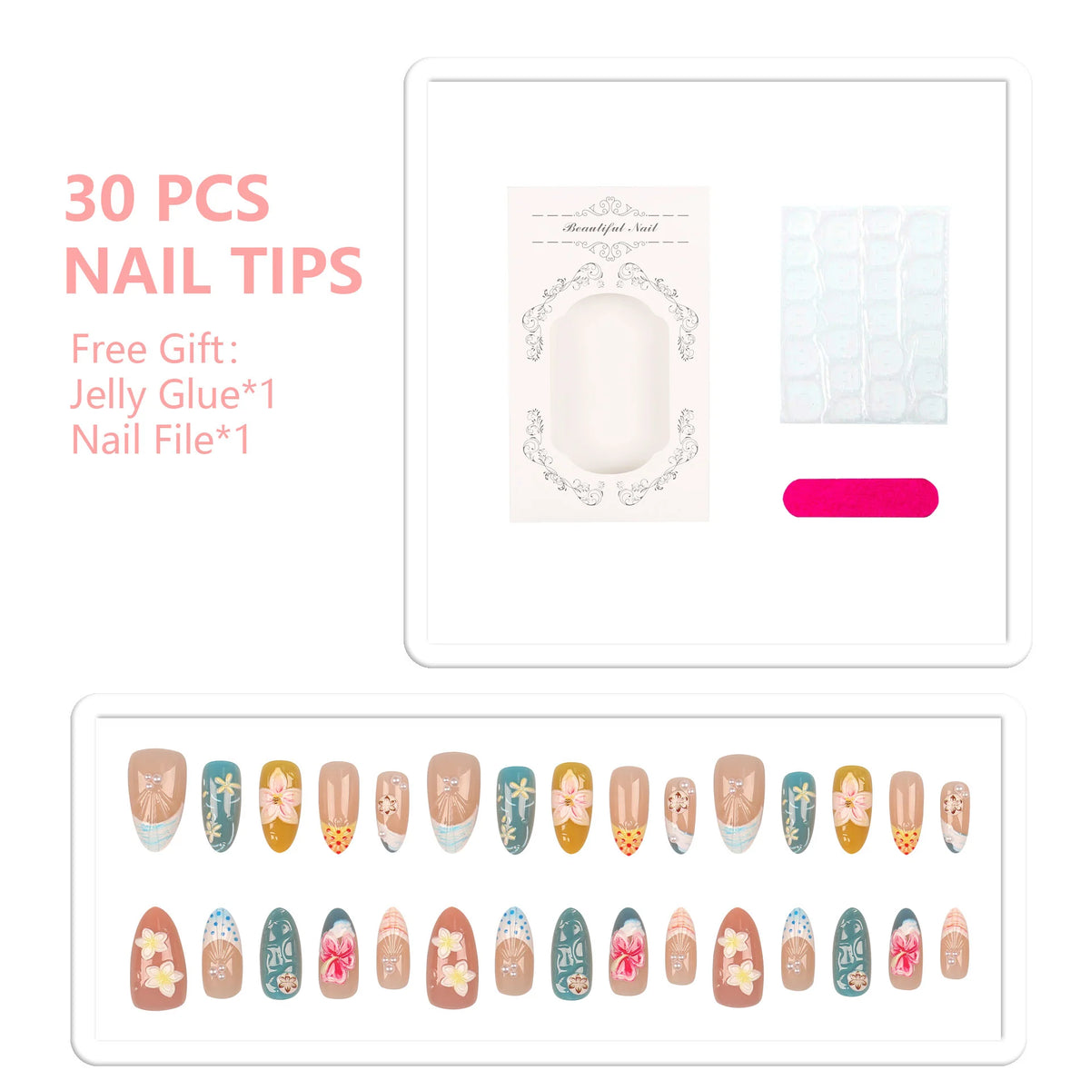 Press-On Nail Tips Floral Designs & Long-Lasting Wear
