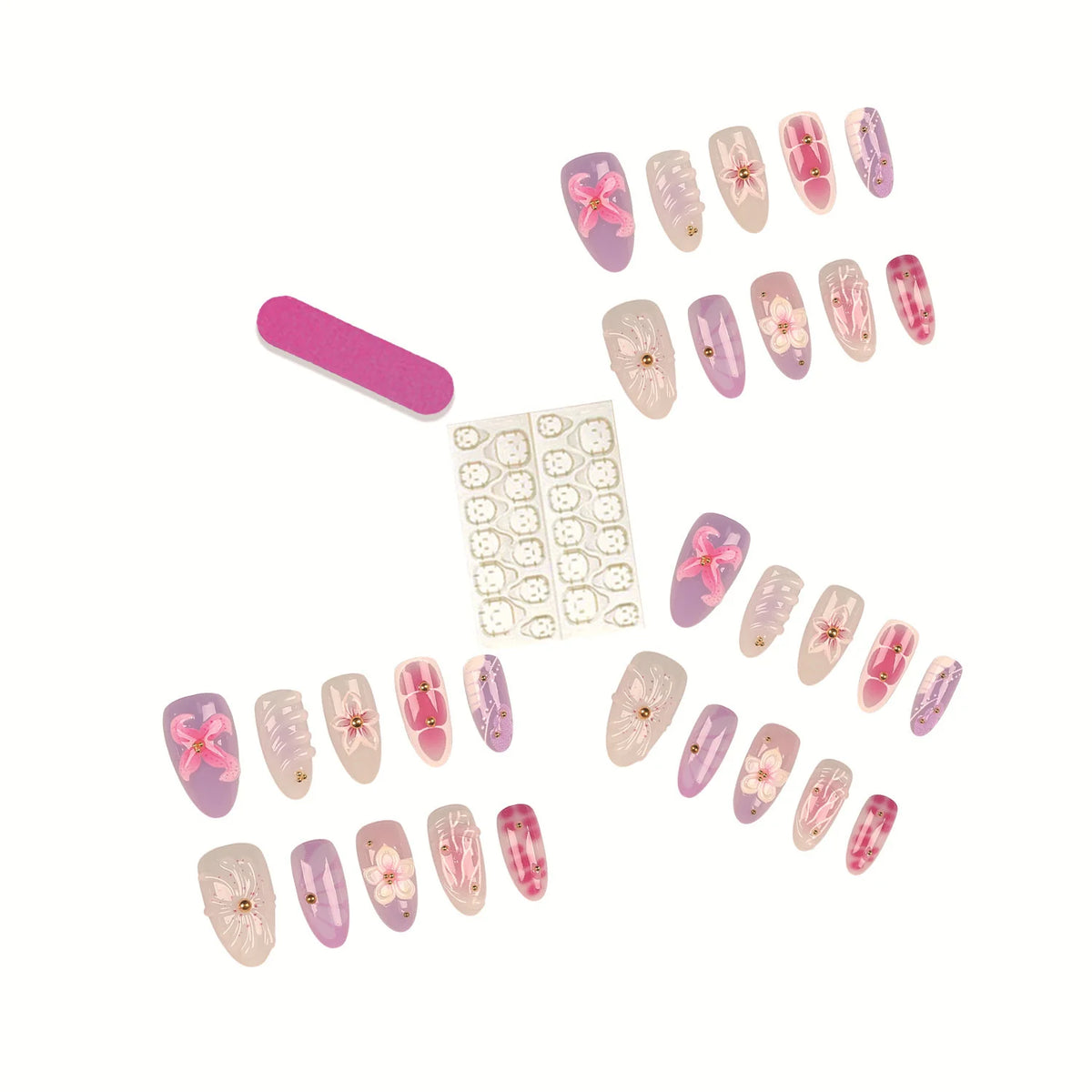 Press-On Nail Tips Floral Designs & Long-Lasting Wear