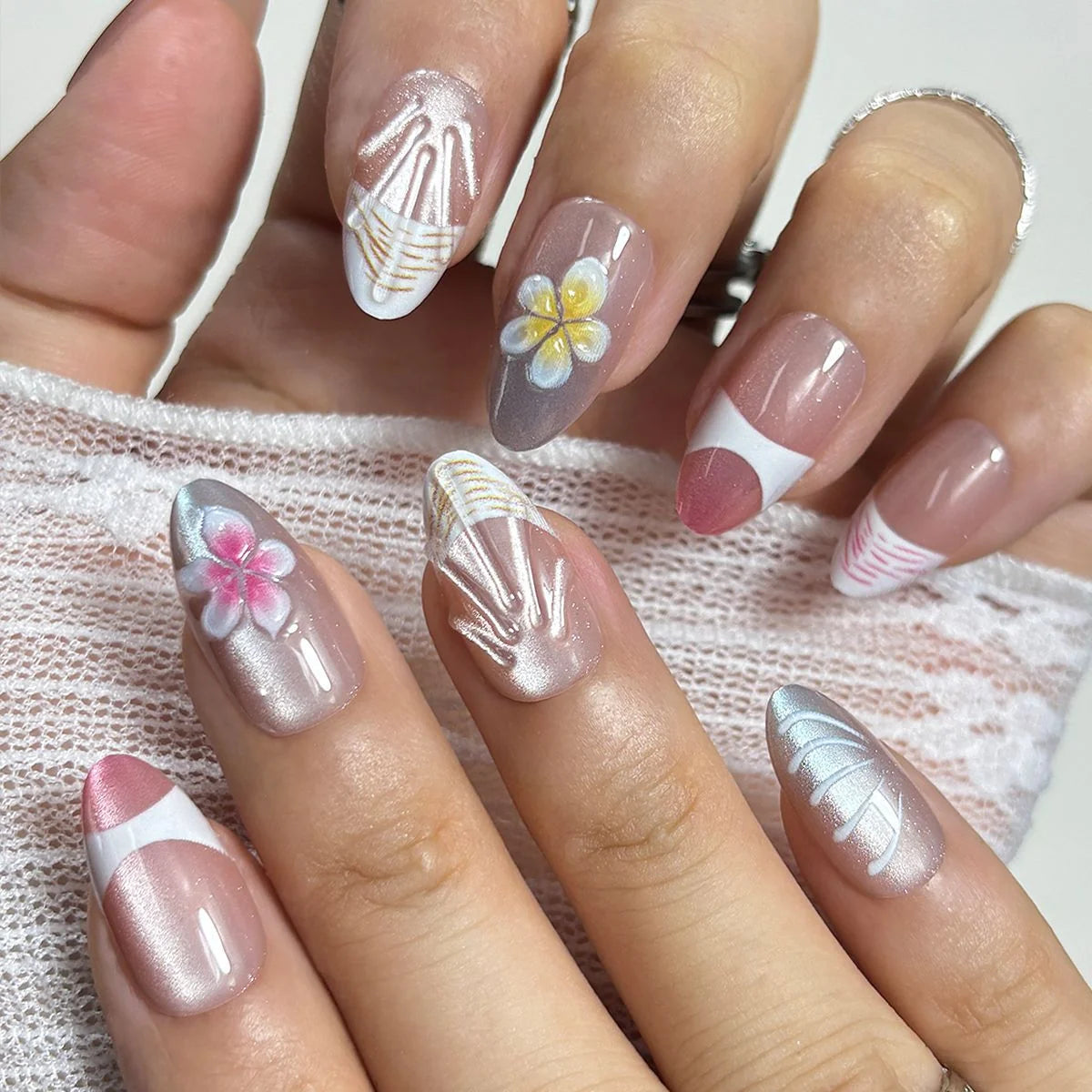 Press-On Nail Tips Floral Designs No Glue Multiple Sizes