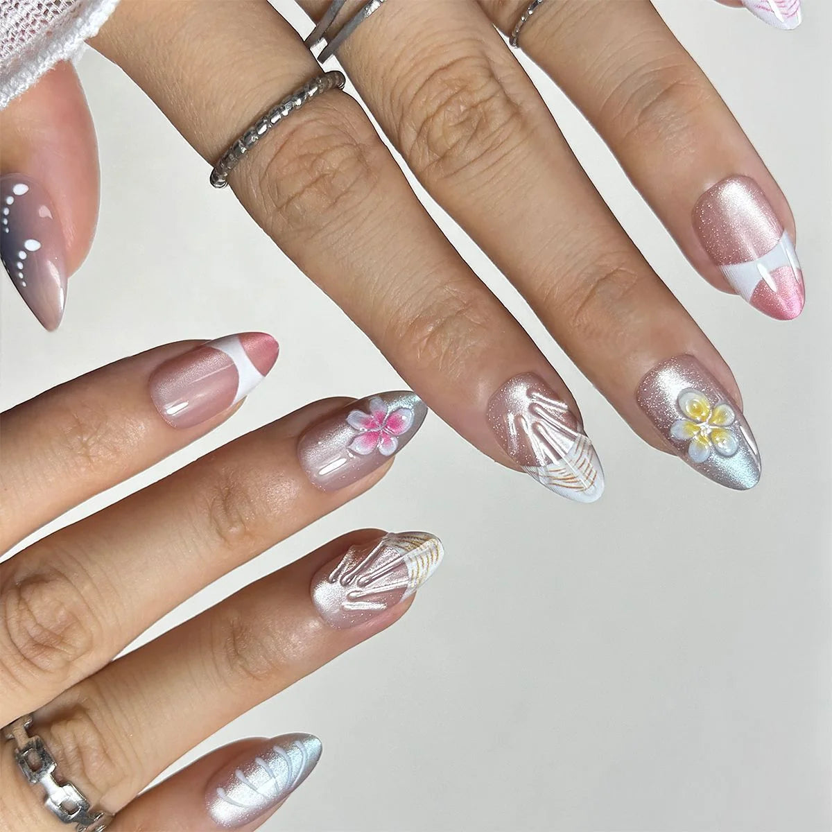 Press-On Nail Tips Floral Designs No Glue Multiple Sizes