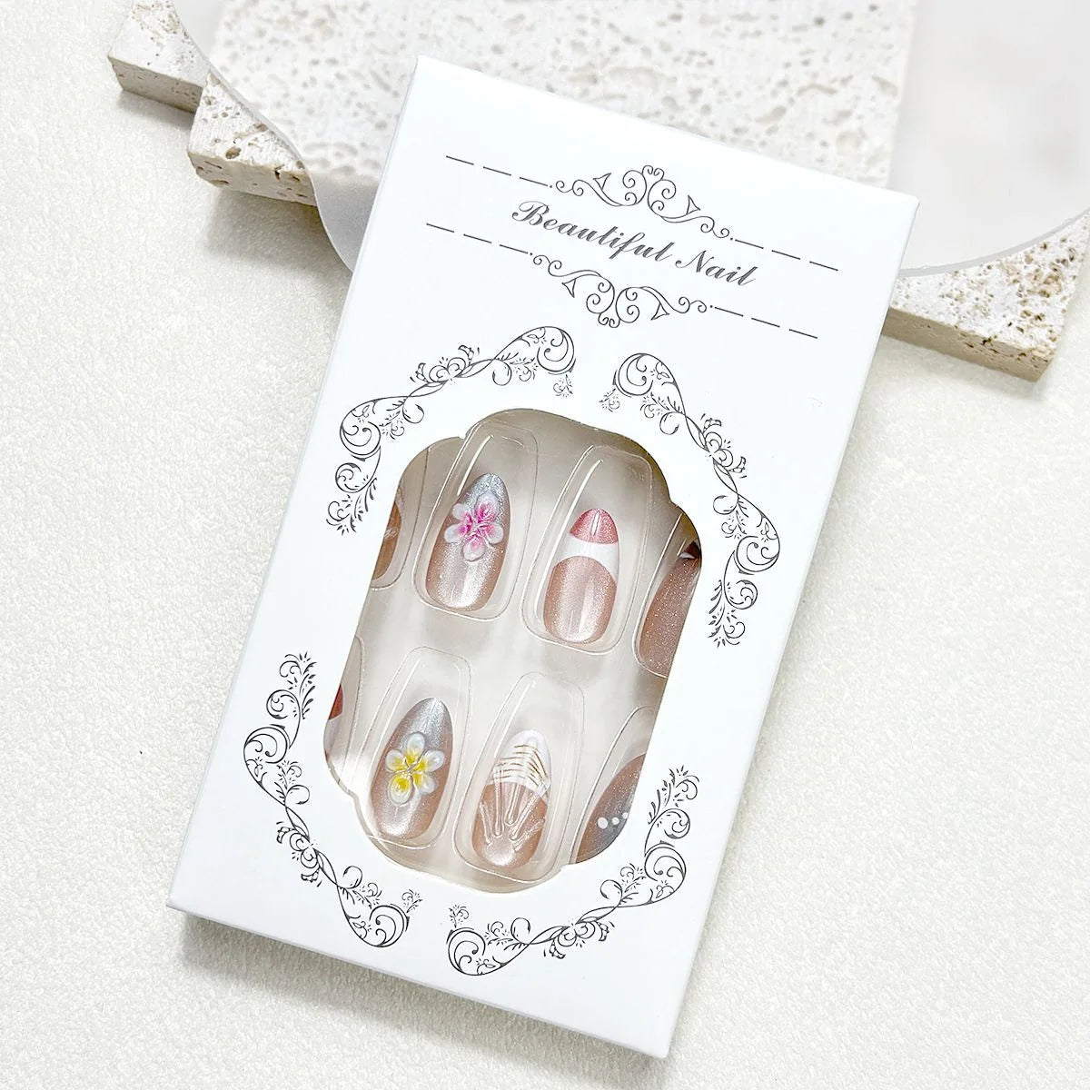 Press-On Nail Tips Floral Designs No Glue Multiple Sizes