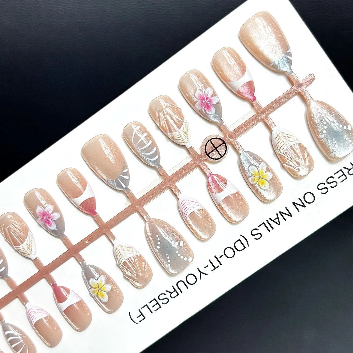 Press-On Nail Tips Floral Designs No Glue Multiple Sizes