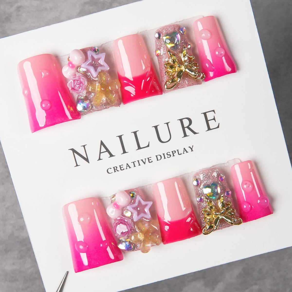 Press-On Nail Tips Floral & Gemstone Designs Easy Application