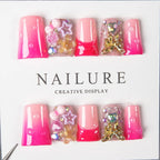 Press-On Nail Tips Floral & Gemstone Designs Easy Application