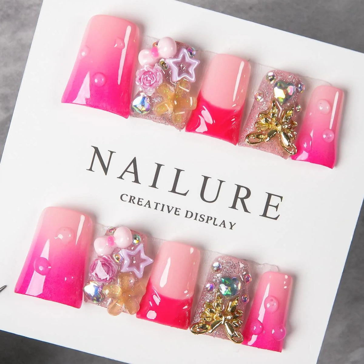 Press-On Nail Tips Floral & Gemstone Designs Easy Application