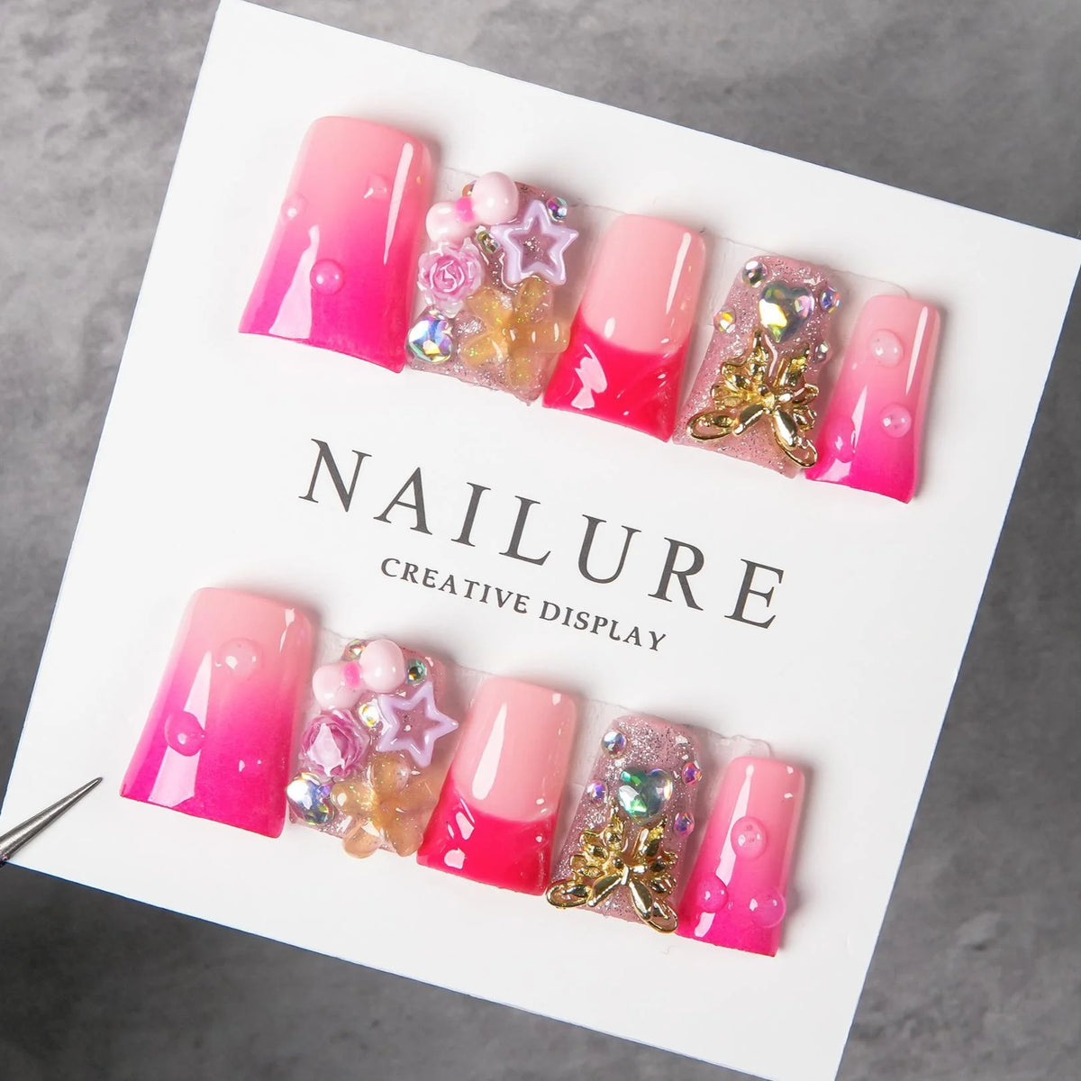 Press-On Nail Tips Floral & Gemstone Designs Easy Application