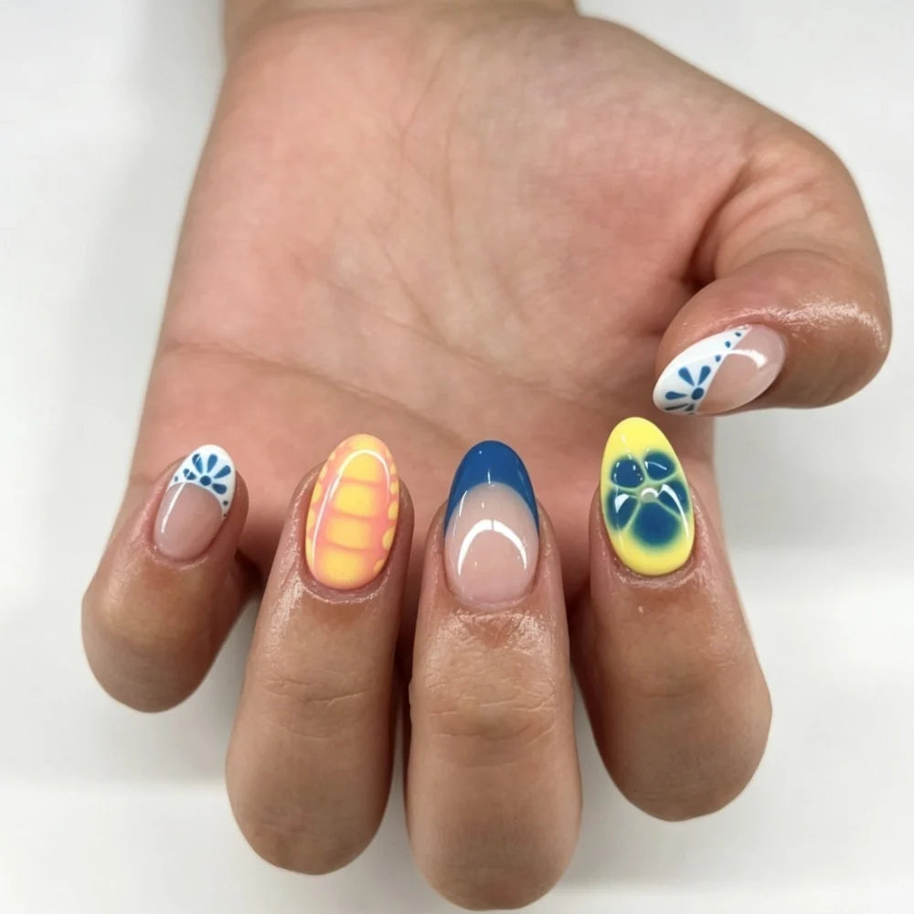 Press-On Nail Tips Floral Glossy Reusable Set of 24