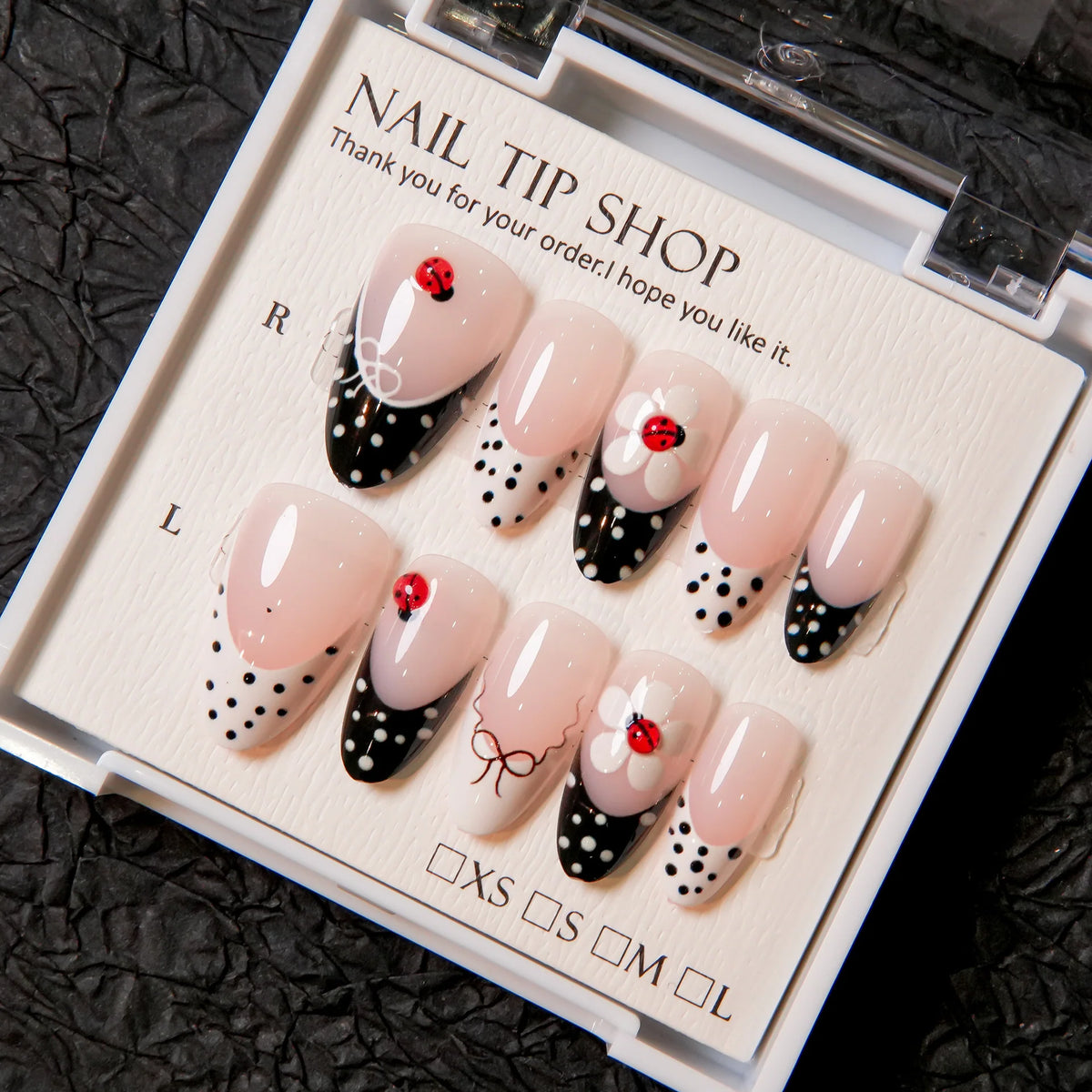 Press-On Nail Tips Floral & Ladybug Easy Apply