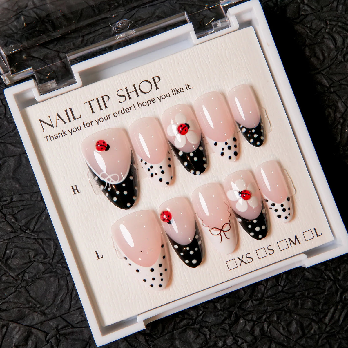 Press-On Nail Tips Floral & Ladybug Easy Apply