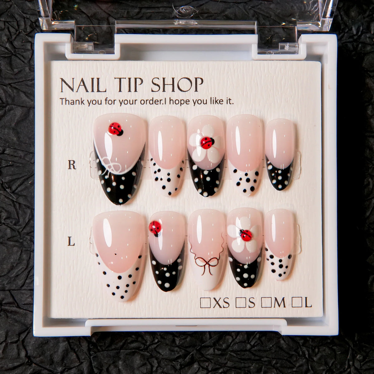 Press-On Nail Tips Floral & Ladybug Easy Apply