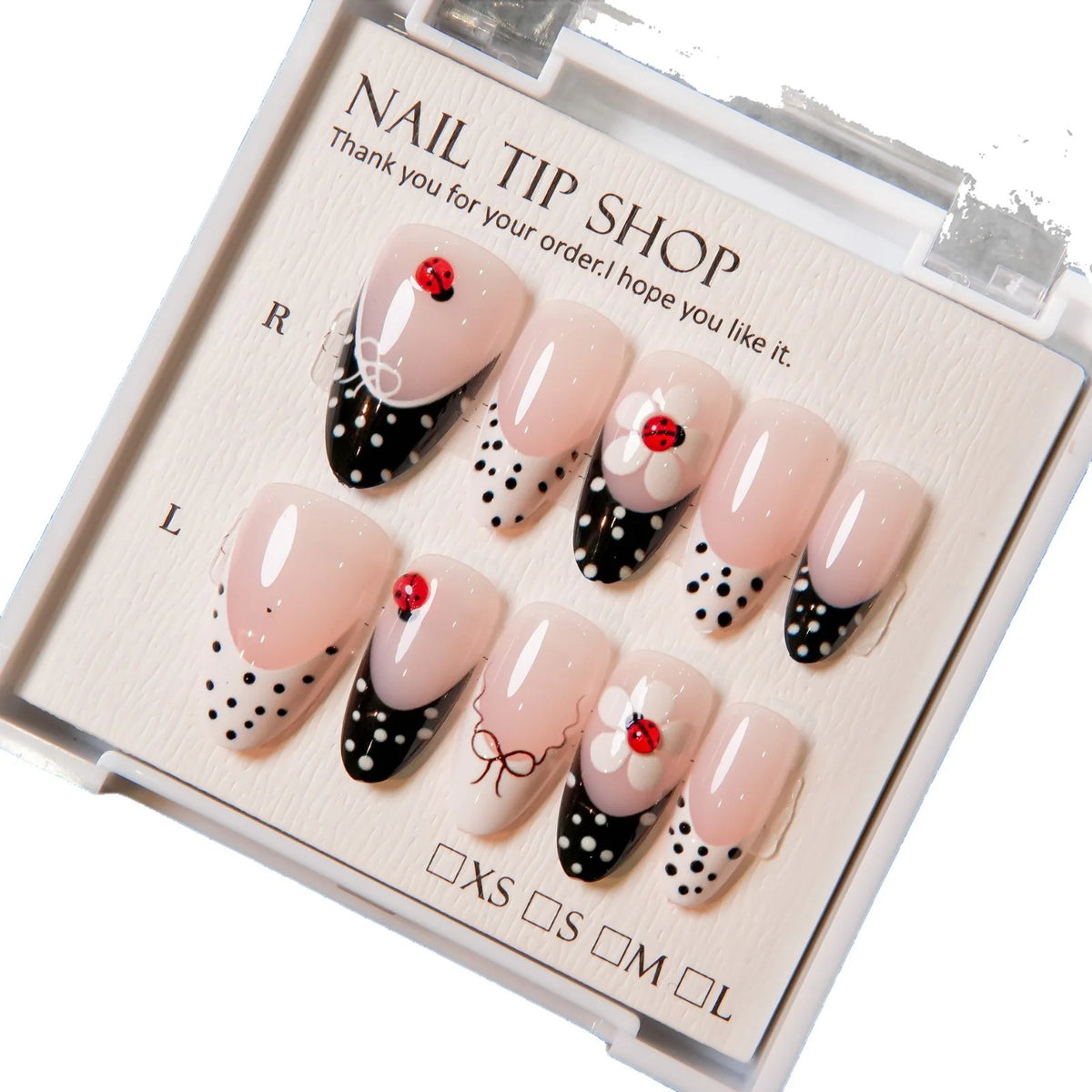 Press-On Nail Tips Floral & Ladybug Easy Apply